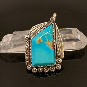 Native American Navajo Turquoise Sterling Silver Pendant Brooch Pin Signed R